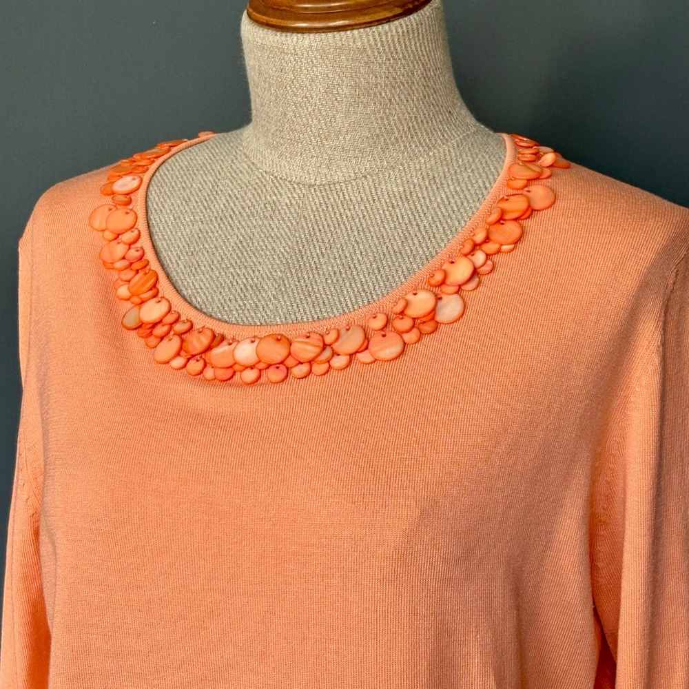 Belford Saks Fifth Avenue Sweater | Size Large | Coral Silk - Shell Paillettes